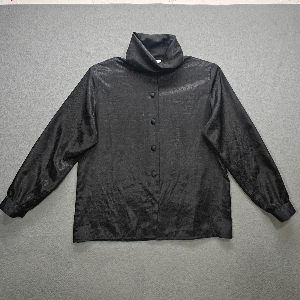 Womens Black Paisley Top Sz 12 Witchy Goth Vamp Moody Dark Academia Office Siren